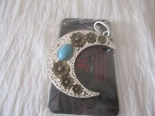 Anhänger ohne Kette Modeschmuck Halbmond mit großen Kunststein Blumen 5 cm