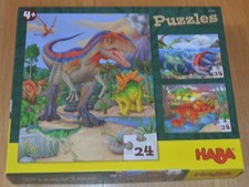 HABA Puzzles, DINOSAURIER, 3 starke Motive, je 24 Puzzleteile, komplett
