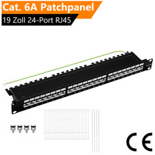 Patchpanel 24 Port CAT6a Patchfeld 19" geschirmt 1HE Schwarz 19Zoll Verteiler