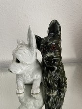 Große alte Porzellan Figur SCOTCH TERRIER BLACK & WHITE schwarz weiß Paar Vintag