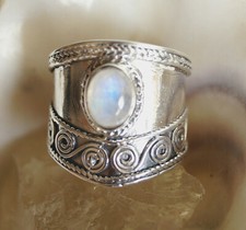 Handarbeit Mondstein 56 58 Weiß Blau Silberring Schlicht Vintage Silber Ring