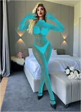 Zentai  Sexy Catsuit langarm Nylon Handschuhe S- L Nylon transparent Türkis