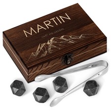 Whisky Steine Set - 6 Eiswürfel + Holzbox mit Gravur - Geburtstagsgeschenk