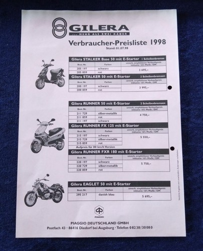 Gilera preisliste 1998 gelocht - gilera,