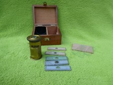 Antikes Handmikroskop Taschenmikroskop Reisemikroskop Messing in Holzbox