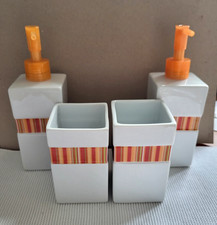 4-tlg. Set 2x Seifenspender + 2x Zahnputzbecher Vintage Style Keramik Bad