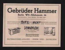 BERLIN, Werbung 1926, Gebrüder Hammer Kältemaschinen-Anlagen Eiserne Öfen