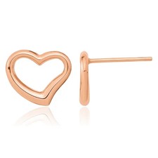 14K Solid Rose Gold Heart Stud