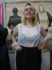 Shirt Bluse Spitze Dederon weiß DDR 60er TRUE VINTAGE 60s nylon GDR blouse