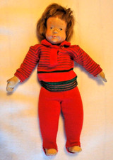 Krahmer Stoffpuppe mit Holzkopf , ca. 33 cm, Preissenkung