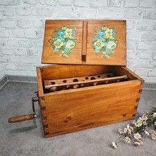 Butterschleuder Holz Kurbel antik Blumenmotiv Butterfass WeeNTAGE