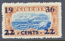 LIBERIA 1936, Provisorium Definitive 22 Cents on 1 $ FEHLDRUCK/SORTE/ERROR