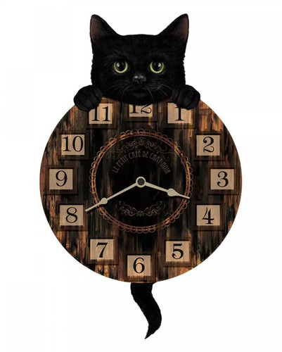 Schwarze katze mit wanduhr - schwarze, als