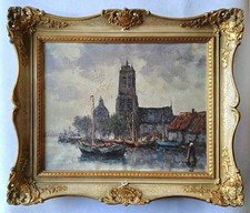 Gemälde Ölgemälde "Kathedrale und Fischerhafen von Dortrecht NL