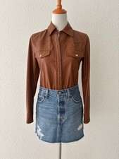 NEU! Pinko Bluse, Lederbluse, Hemd, Braun, Gr. XS/S, NP: 245€