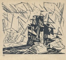 Lyonel Feininger - Hansa-Schiff auf der Reede - Holzschnitt 1919