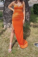 Sexy Abendkleid Cocktailkleid Abiye Seitliche Schleppe Beinschlitz Neon Orange