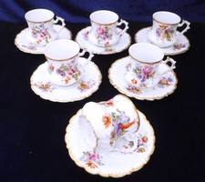 Limoges antikes Kaffeeservice 6er Set Dresden Spray Blumen