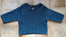 Damen Pullover, M, Alpaka/BW, kurz kastig, 3/4 Arm, petrol, Les Racines du Ciel