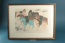 Pochoir Druck China Tunhuang Dunhuang-Höhle Wandmalerei 4 Pferde 618-907 AD