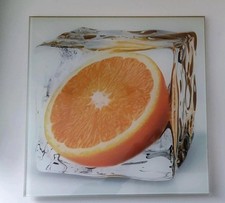 Glas-Fliese-Wandbild "Orange im Eiswürfel v. "Eurographics"