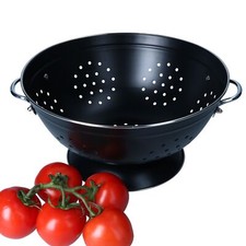 Retro-Seiher Küchen-Sieb Schwarz 27,5 cm Stahl mit Griffen & Fuß Salat Nudeln 