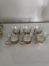 WMF Ikora 6 Teeglashalter (versilbert?) EP Brass mit Schott JENAer Mainz Gläsern