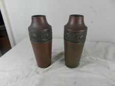 Vase Paar Messing Jugendstil Formschön Verziert Floral Vintage Unpoliert o9d1