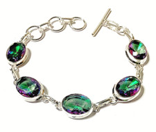REGENBOGEN MYSTIC TOPAS  Edelstein HANDGEFER 925 Sterlingsilber Schmuck Armband