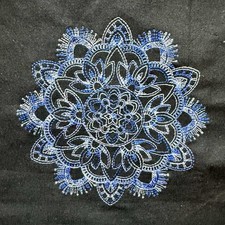 Mandala Blau Gestickt Stoffstück schwarze Baumwolle für Patchwork und Basteln