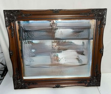 Verzierter geschnitzter Holz Wandspiegel dunkelbraun Antik Vintage Rokoko Stil abgeschrägt