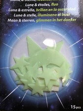 Fluoreszierende Sterne + Mond XL nachleuchtend Klebepunkte Deko Wand Tattoo F07