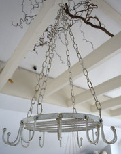 Landhaus Speckhaken Küchenhänger Töpfe Pfannenreck Eisen 69x39cm Retro Weiß NEU