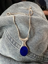 FRANZ SCHEURLE Collier 925 Sterling Silber Lapis Anhänger   Necklace FS ca.1960