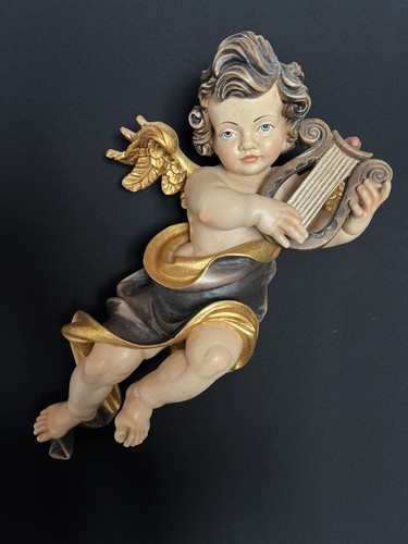 Großer holz engel putto harfe - holz,