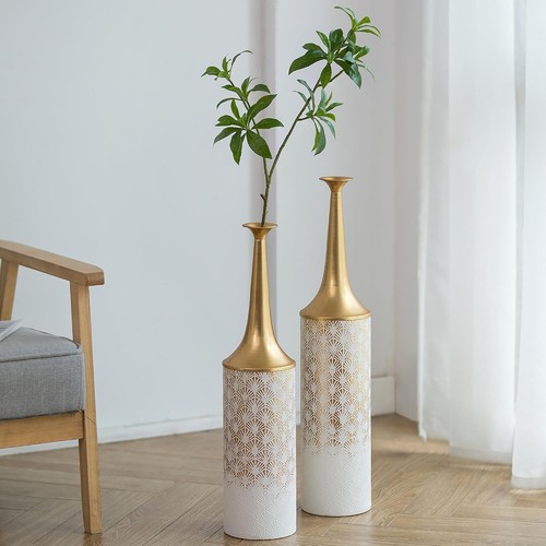 Bodenvase metall weiß gold - metall,