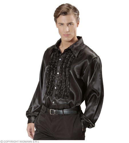 Satin rüschenhemd schwarz - satin,