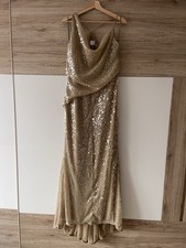 ASOS DESIGN Drapiertes Abendkleid mit Pailletten in Goldoptik Größe 44