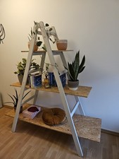 Dekoleiter / Leiterregal aus Holz – Grau – ideal für Pflanzen oder Bücher