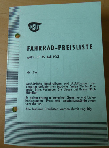 Original nsu preisliste 1961 - nsu,