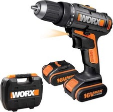 WORX WX152.1 Bohrmaschine mit 2 Li-Ion Akkus 16V Akkuschrauber 30Nm Schwarz