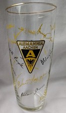 Alemannia Aachen Glas Mit Goldrand -Vintage- Sammlerglas + Autogrammen - Selten