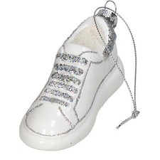 Christbaumschmuck Glas 11cm Turnschuh Figur Handbemalt & mit Glitzer Schuh Weiß