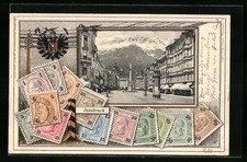 Innsbruck, Straßenpartie im Zentrum, Briefmarken, Ansichtskarte 
