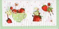 3 Cocktail Servietten~ Sommergarten, Obst, Erdbeeren, Feen, SILKE LEFFLER ~25x25