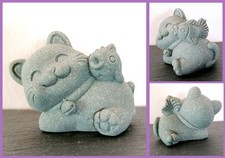 Mini Steinguss Katze mit Fisch