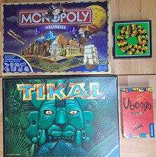 4x Spiele:  Tikal,  Monopoly Weltreise,  Ubongo,  Magnetspiel Set