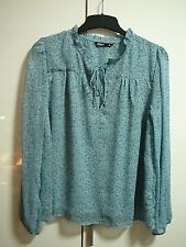 J Only Bluse Tunika Gr M blau weiß-graue Miniblüten Millefleur Rüschen Schleife