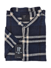 JP 1880 Herren Hemd kurzarm 4XL Karohemd Leinenmix mit Stehkragen Modern Fit