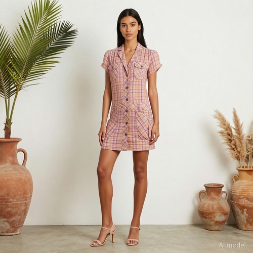 Hemdkleid karomuster rosa gelb - karomuster,